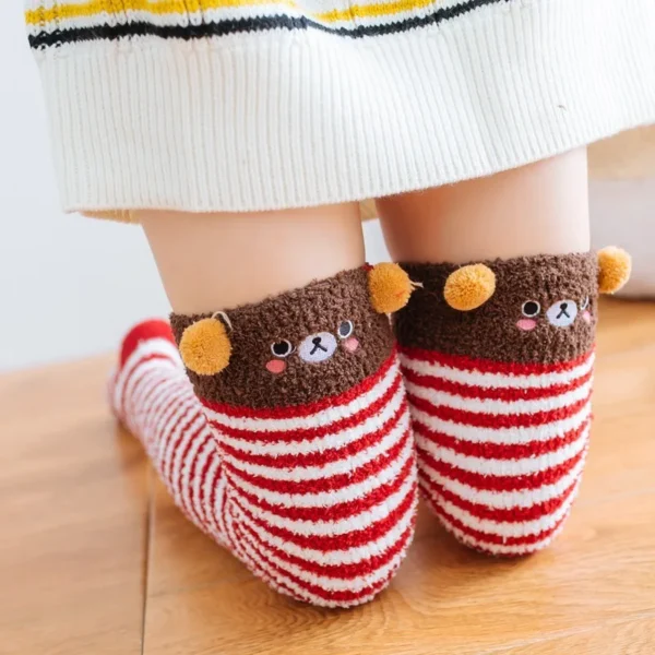 Party funny stretch socks Ladies winter coral fleece cute cartoon floor socks women cat claw van gogh socks meias glitter - Image 5