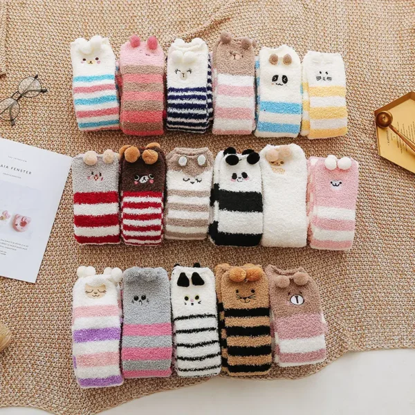 Party funny stretch socks Ladies winter coral fleece cute cartoon floor socks women cat claw van gogh socks meias glitter - Image 2