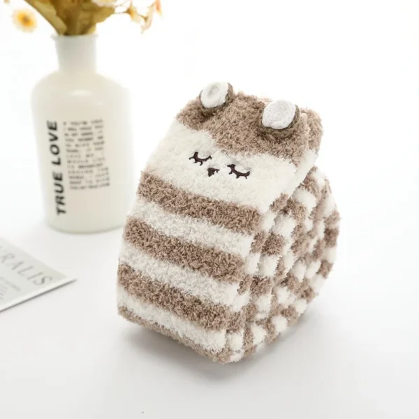 Party funny stretch socks Ladies winter coral fleece cute cartoon floor socks women cat claw van gogh socks meias glitter - Image 18