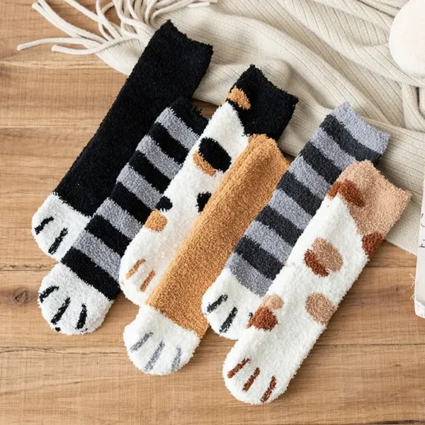 Winter Fall Socks Women Kawaii Cat Claws Warm Thicken Coral Fleece Knee High Cute Girls Thermal Tube Sock Snow Floor Sleeping - Image 2