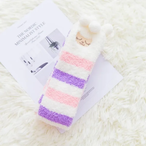 Party funny stretch socks Ladies winter coral fleece cute cartoon floor socks women cat claw van gogh socks meias glitter - Image 14