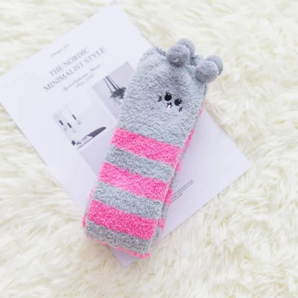 Party funny stretch socks Ladies winter coral fleece cute cartoon floor socks women cat claw van gogh socks meias glitter - Image 16