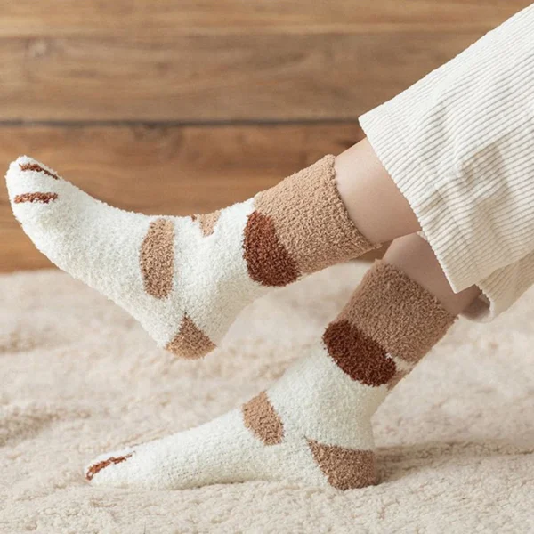 Winter Fall Socks Women Kawaii Cat Claws Warm Thicken Coral Fleece Knee High Cute Girls Thermal Tube Sock Snow Floor Sleeping - Image 5