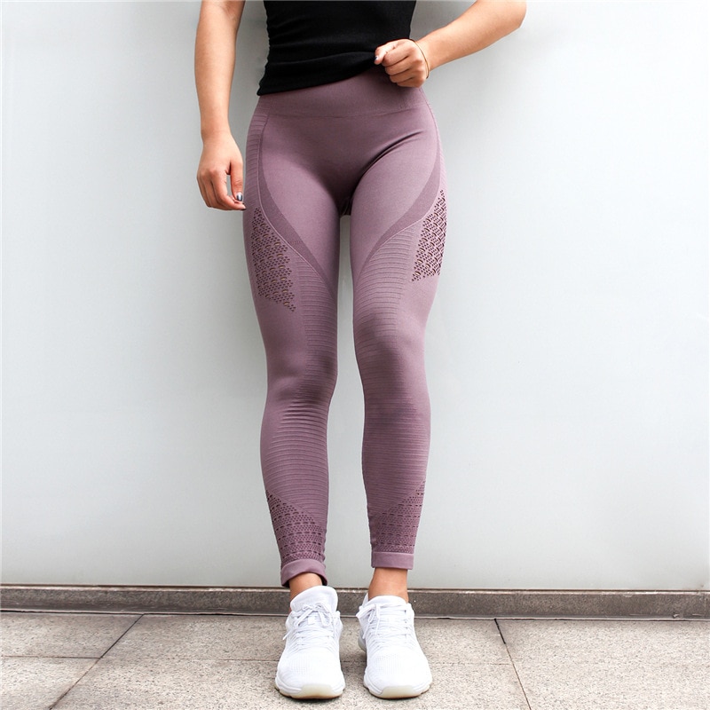 Diqian Super Stretchy Women Gym Tights Energy Seamless Tummy Control Yoga Pants High Waist Sport Leggings Purple Running Pant - Image 3