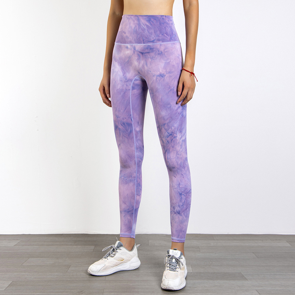Tie Dye Yoga Suit Without T-Line Exercise Fitness Pants For Women Tight Peach Hip Pants High Waist Nude Yoga Pants - Image 4