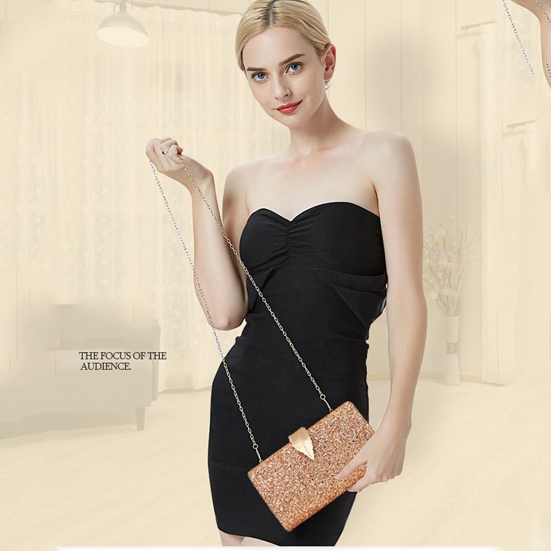 Sequined Clutch Women's Evening Bags Bling Day Clutches Gold Color Metal Leaf Lock Wedding Purse Female Handbag