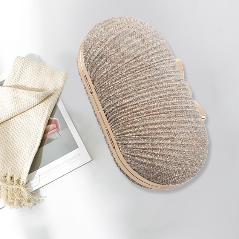 Golden Evening Clutch Bag Women Bags Wedding Shiny Handbags Bridal Metal Bow Clutches Bag Chain Shoulder Bag - Image 3