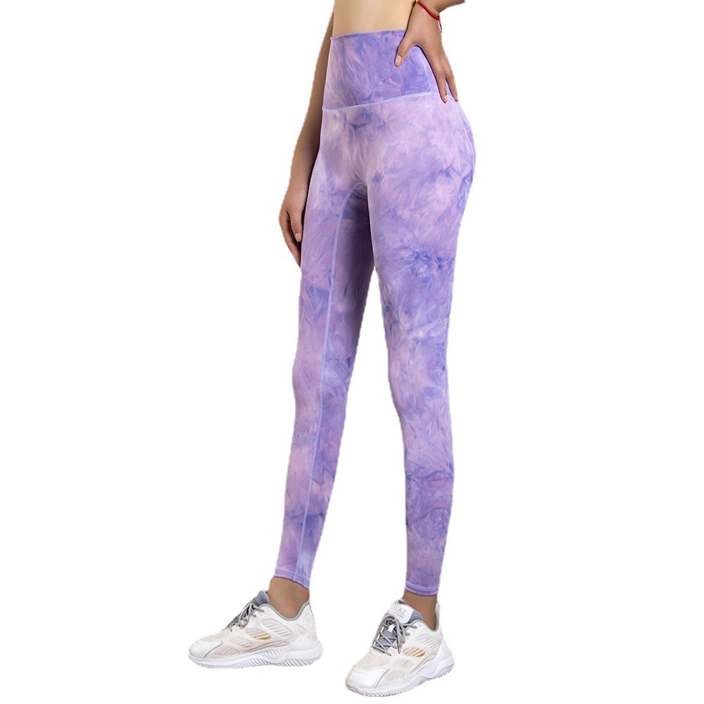 Tie Dye Yoga Suit Without T-Line Exercise Fitness Pants For Women Tight Peach Hip Pants High Waist Nude Yoga Pants - Image 6