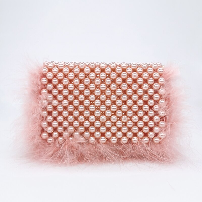 Faux Fur Pearl Clutch - Handmade Beaded - Image 3
