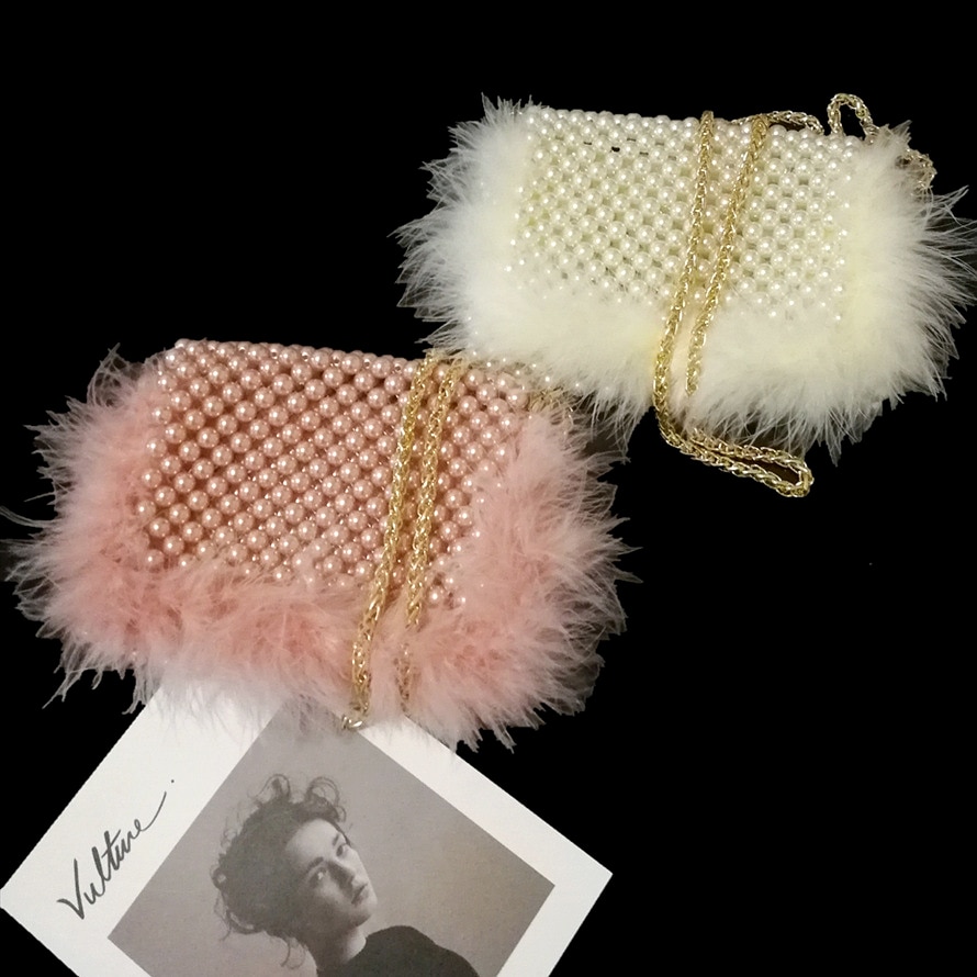 Faux Fur Pearl Clutch - Handmade Beaded - Image 5