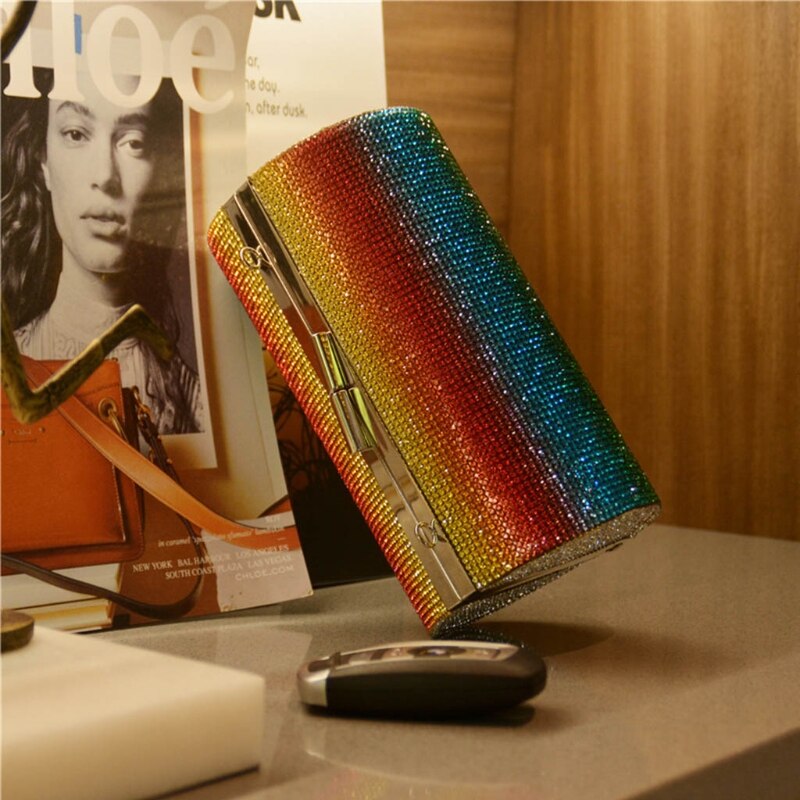 Rainbow Rhinestone Cylinder Evening Bag - Image 4