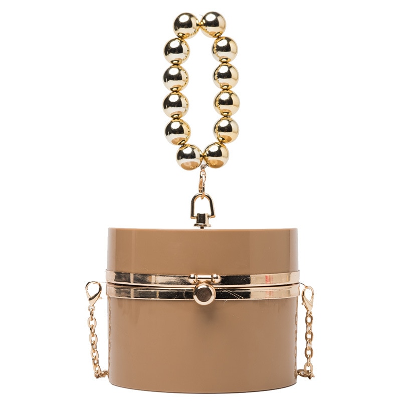 Diamond Acrylic Round Clutch with Pearl Handle - Image 13