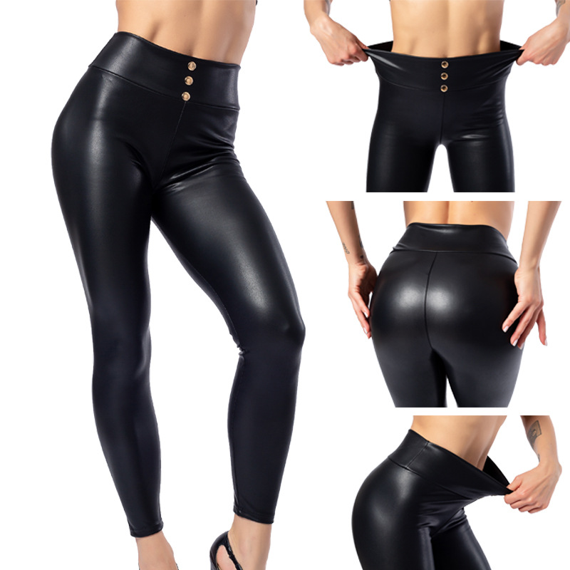 Women's Button-Detail Faux Leather Leggings