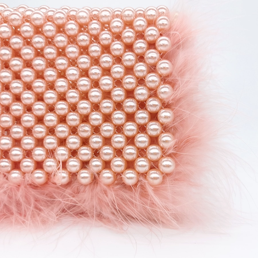 Faux Fur Pearl Clutch - Handmade Beaded - Image 6