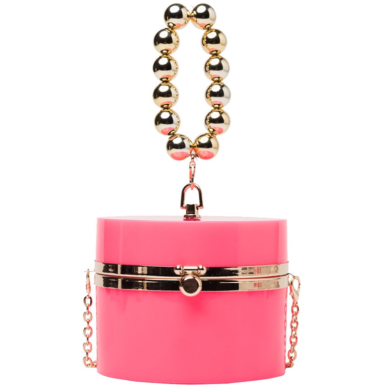 Diamond Acrylic Round Clutch with Pearl Handle - Image 17