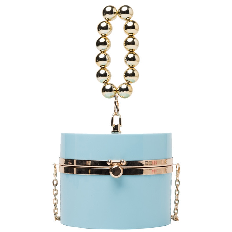 Diamond Acrylic Round Clutch with Pearl Handle - Image 9