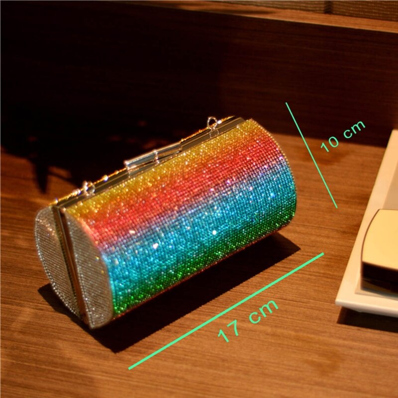Rainbow Rhinestone Cylinder Evening Bag - Image 6