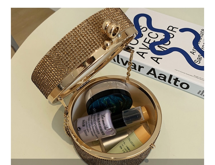 Diamond Acrylic Round Clutch with Pearl Handle - Image 5