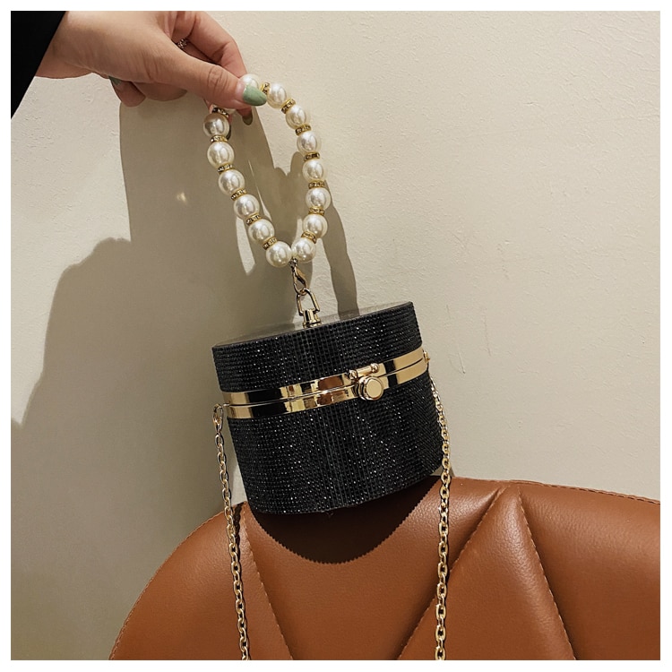 Diamond Acrylic Round Clutch with Pearl Handle - Image 19