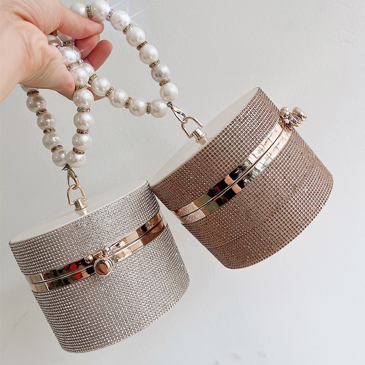 Diamond Acrylic Round Clutch with Pearl Handle