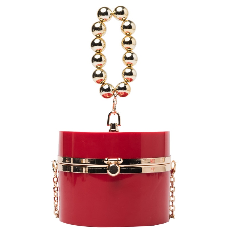 Diamond Acrylic Round Clutch with Pearl Handle - Image 14