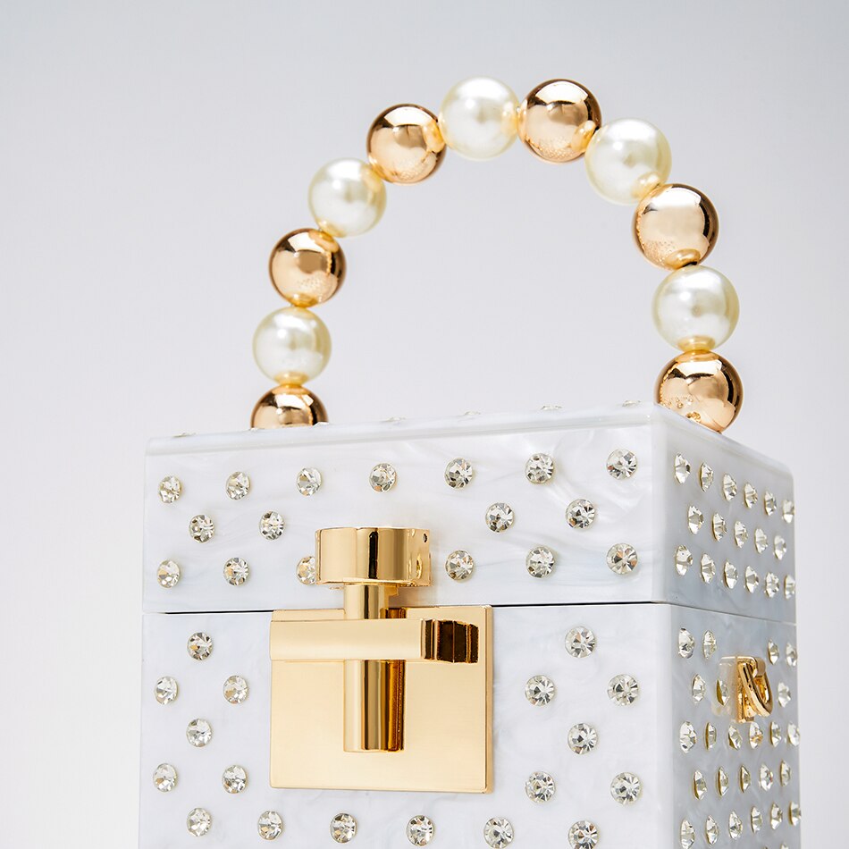 Crystal Acrylic Box Clutch with Pearl Handle - Image 5