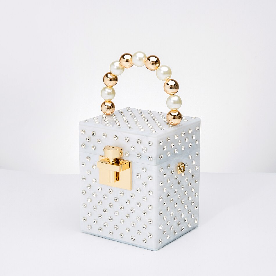 Crystal Acrylic Box Clutch with Pearl Handle - Image 6