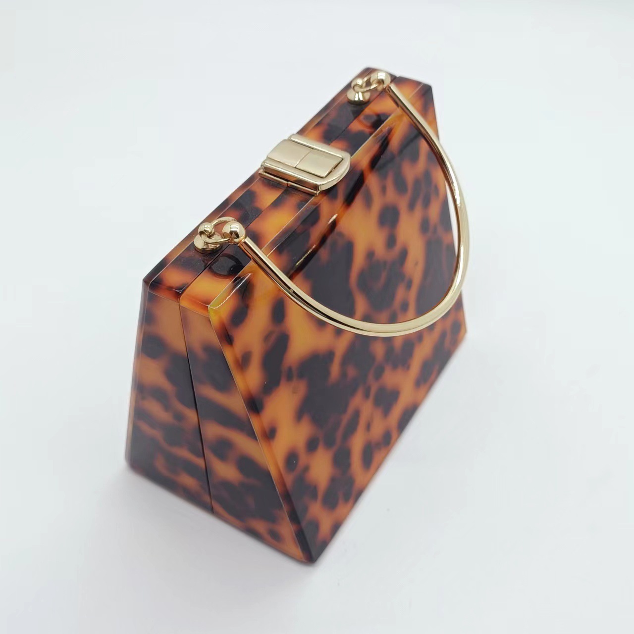 Leopard Print Acrylic Clutch Bag with Chain - Image 2