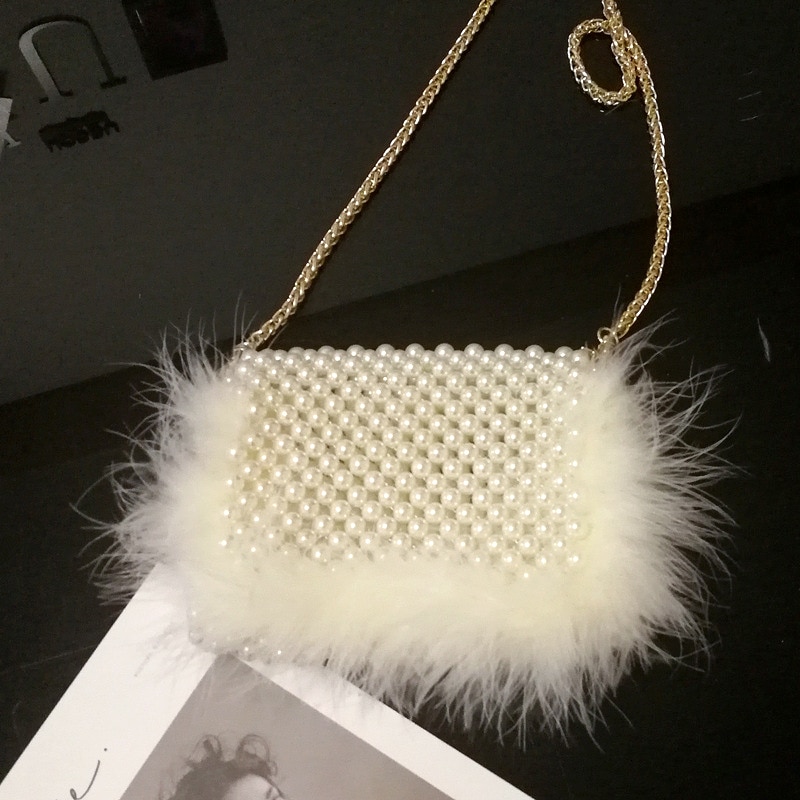 Faux Fur Pearl Clutch - Handmade Beaded - Image 4
