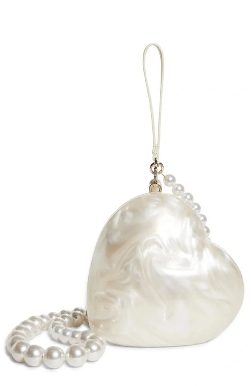 Acrylic Heart Clutch with Pearl Handle