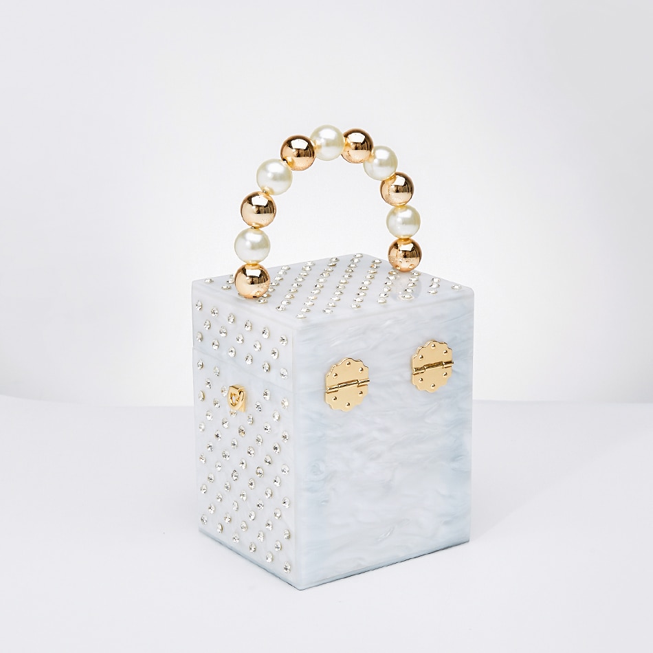 Crystal Acrylic Box Clutch with Pearl Handle - Image 3