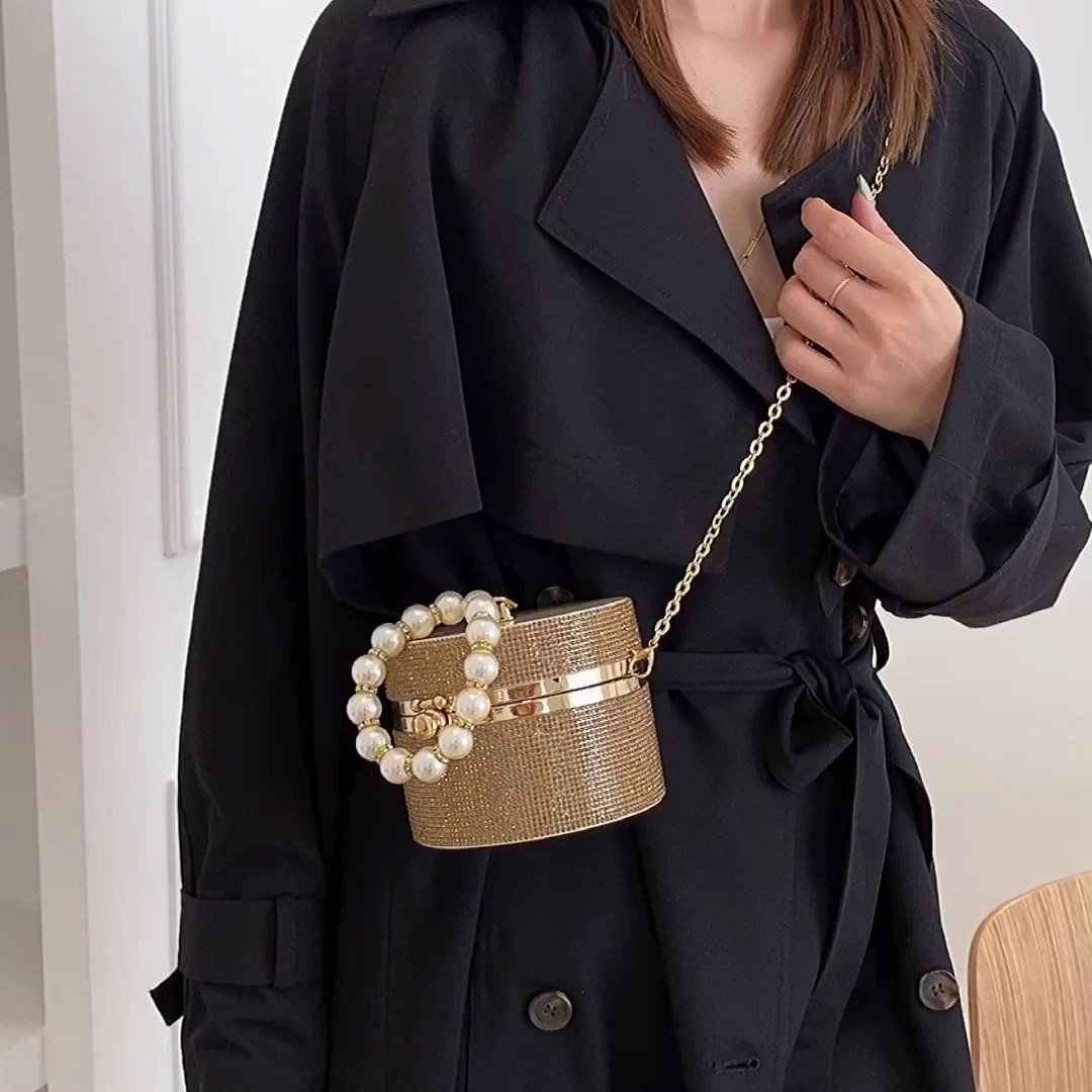Diamond Acrylic Round Clutch with Pearl Handle - Image 2
