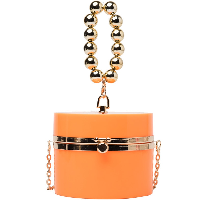 Diamond Acrylic Round Clutch with Pearl Handle - Image 16