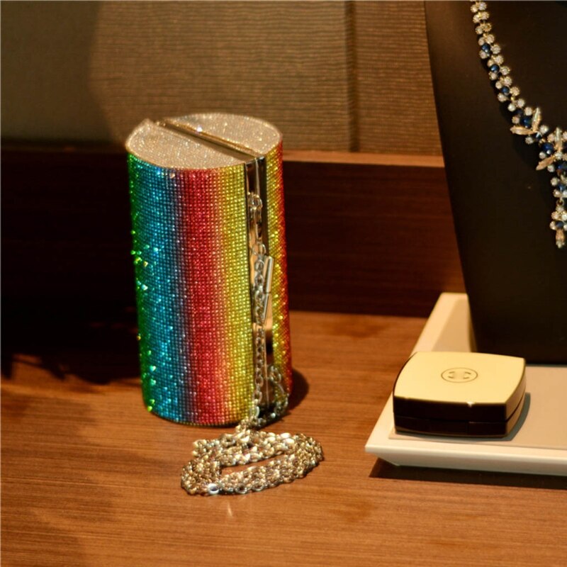 Rainbow Rhinestone Cylinder Evening Bag - Image 3