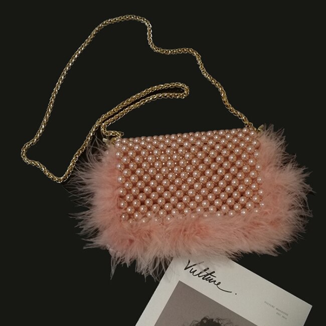 Faux Fur Pearl Clutch - Handmade Beaded - Image 8