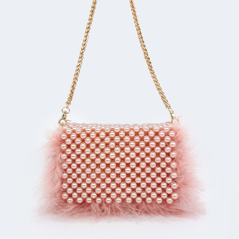 Faux Fur Pearl Clutch - Handmade Beaded - Image 2