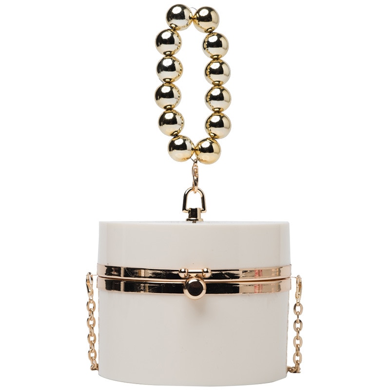 Diamond Acrylic Round Clutch with Pearl Handle - Image 15
