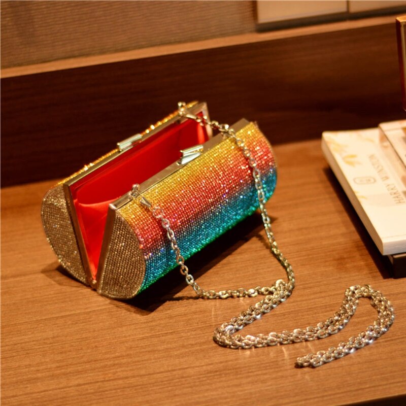 Rainbow Rhinestone Cylinder Evening Bag - Image 2