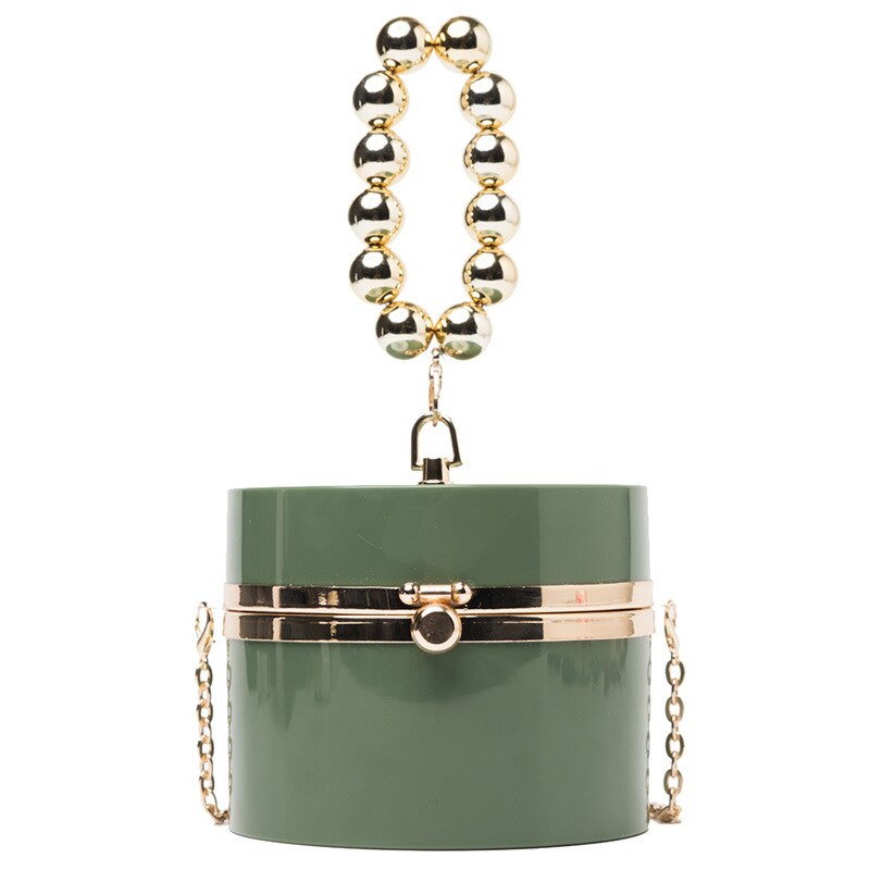 Diamond Acrylic Round Clutch with Pearl Handle - Image 11