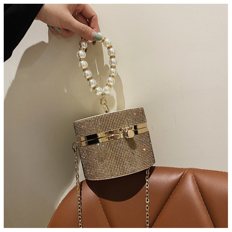 Diamond Acrylic Round Clutch with Pearl Handle - Image 20