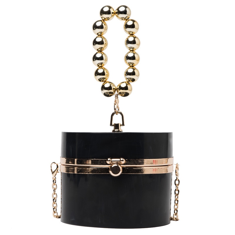 Diamond Acrylic Round Clutch with Pearl Handle - Image 7