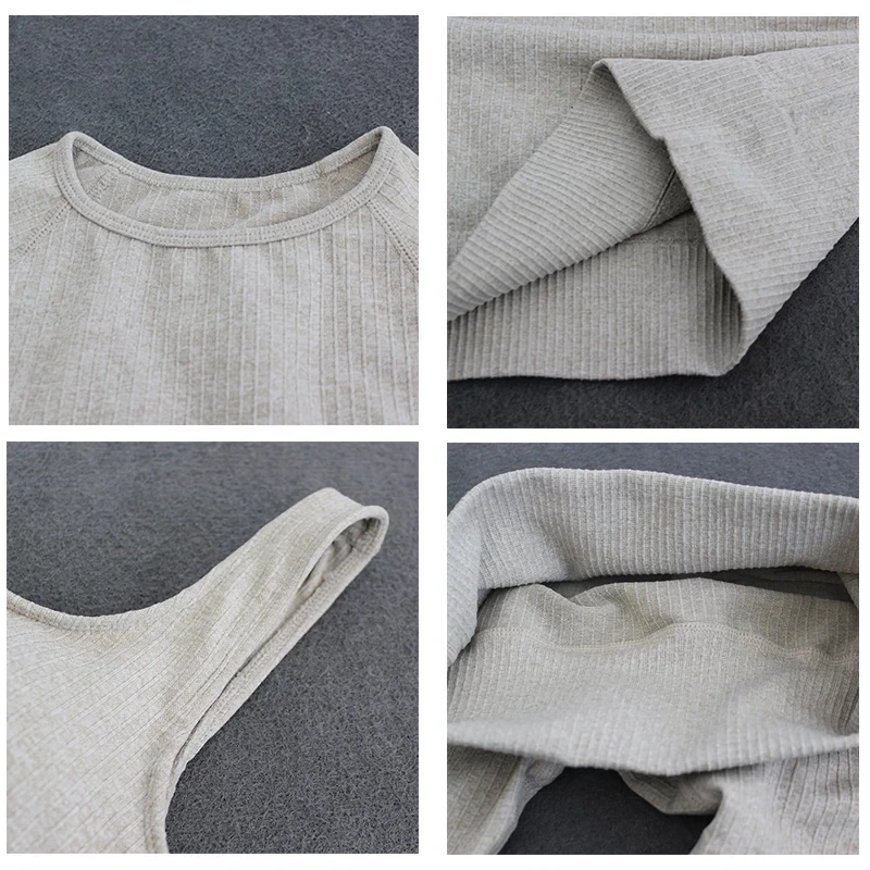 Close-up fabric details of the ribbed seamless sports bra and shorts set