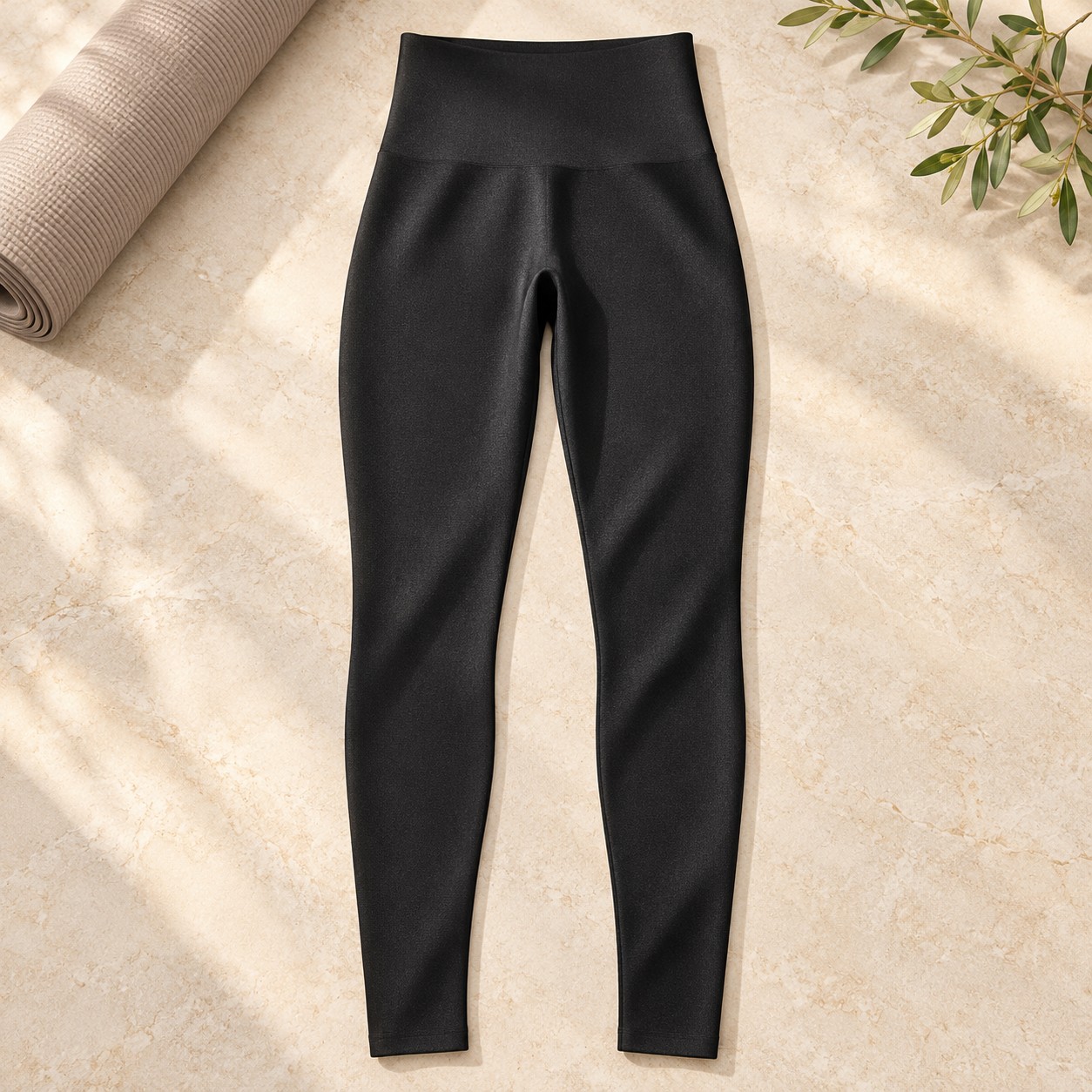 Black high-waisted seamless shaping leggings flat lay